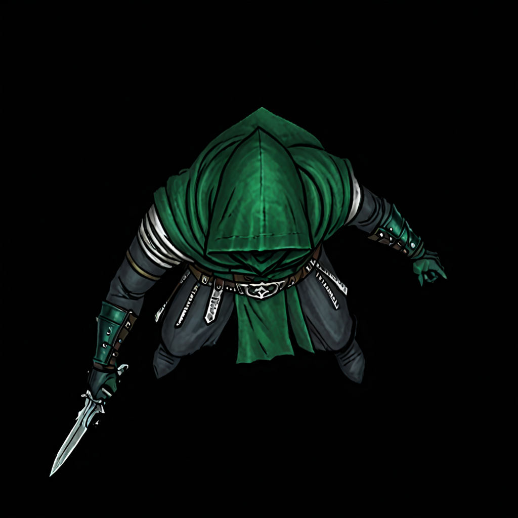 01310-cultist, wounded, hold ritual dagger, dark green hood, magic spellcaster, humanoid _lora_SDXL_DnD_Topdown_tokens_1_.png